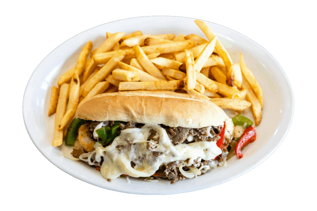 NYC-style chopped cheese sandwich with fries in Orange NJ deli